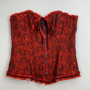 💰Bundle 3/$30 Red Lace up paisley Ribbon Corsett Medium Red Black Adjustable